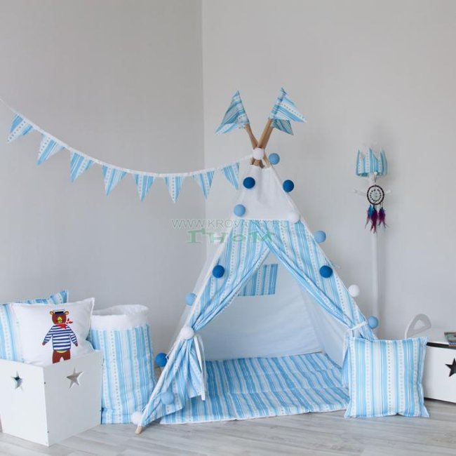 Игровой коврик для большого вигвама Blue Stripes, Арт. vv020308 Игровой коврик для большого вигвама Blue Stripes, Арт. vv020308